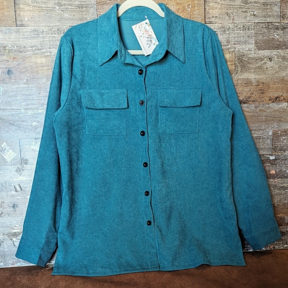 NWT Original Design Aztec Turquoise Cordoroy Shacket With Conchos - Picture 10 of 16